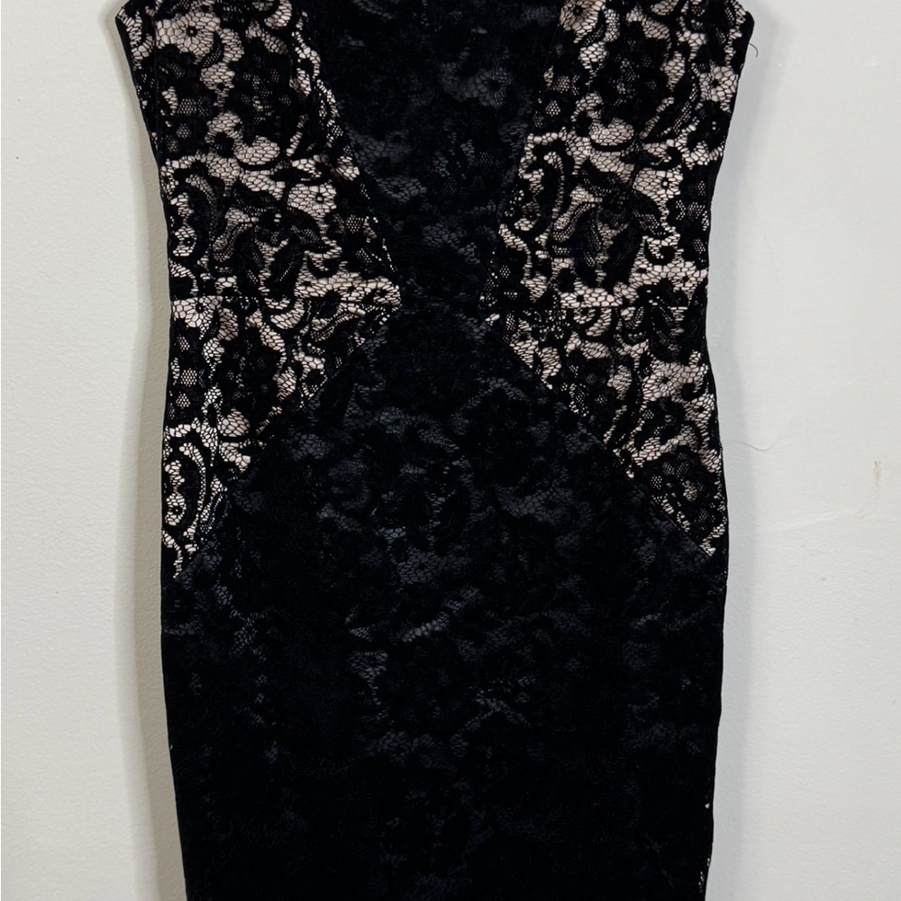 Black Halo Black Lace Sheath Dress Black Womens Size 4 Gala Party Work Event - Picture 5 of 8